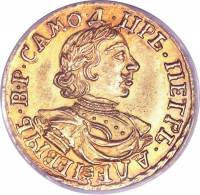 (1718, L, САМОД пряжка на плече) Монета Россия-Финдяндия 1718 год 2 рубля   Золото Au 781  VF